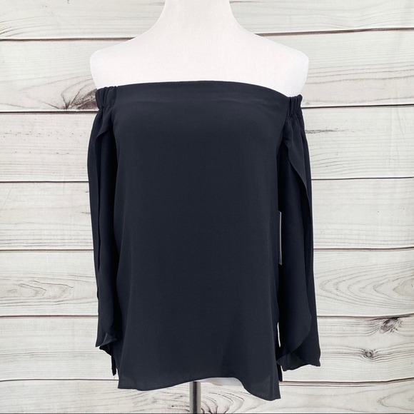 BAILEY/44 Trainspot Top Size S NEW Black Silk Off-Shoulder Split-Sleeve Blouse - Picture 3 of 8